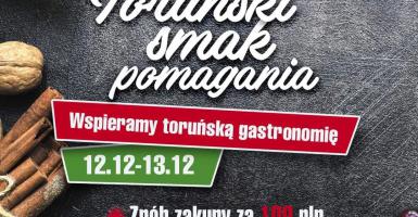 Grafika z tekstem Toruński Smak pomagania - Wspieramy toruńską gastronomię