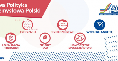 Grafika z napisem Nowa Polityka Przemysłowa Polski