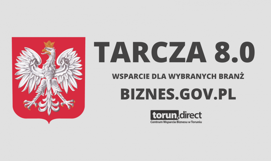 Grafika z napisem tarcza 8.0 i godłem PL